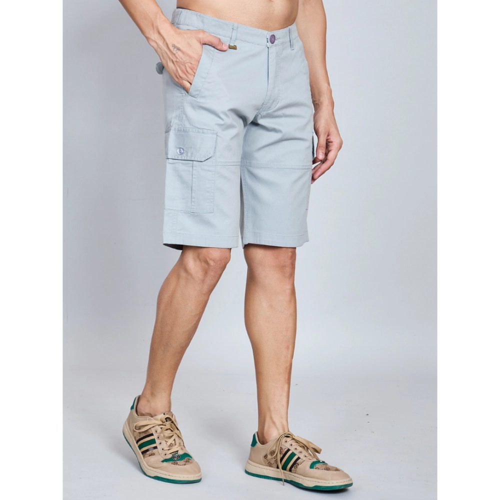 Men's Casual Cotton Solid Knee Length Cargo Shorts (Grey) - Image 4