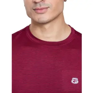 Men's Casual Nylon Solid Half Sleeve Round Neck T-Shirt (Wine)