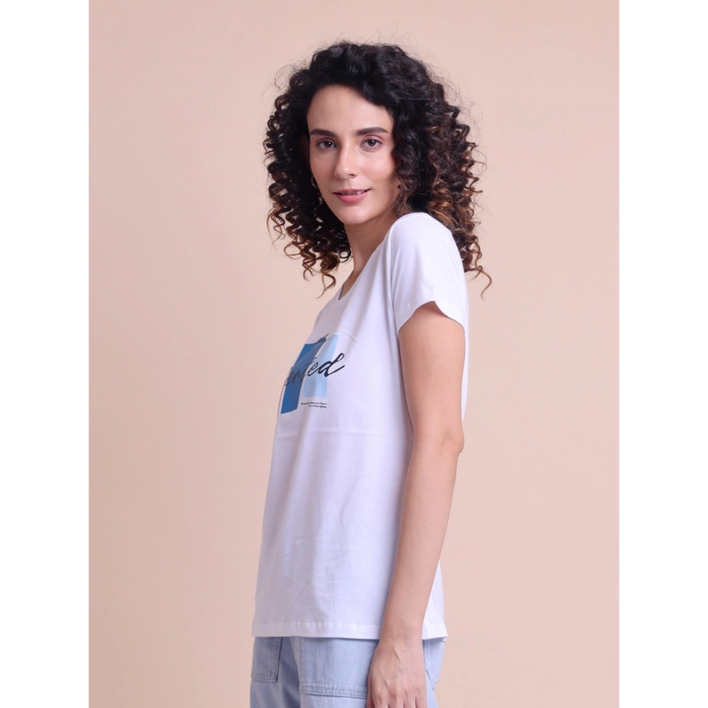 Women's Casual Cotton Printed Half Sleeve Round Neck T-Shirt (White) - Image 4