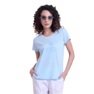 Women's Casual Cotton Printed Half Sleeve Round Neck T-Shirt (Blue)