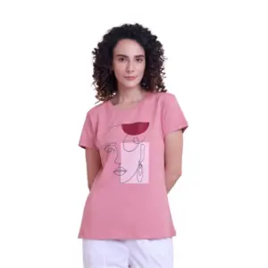 Women's Casual Cotton Printed Half Sleeve Round Neck T-Shirt (Pink)