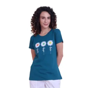 Women's Casual Cotton Printed Half Sleeve Round Neck T-Shirt (BottelGreen)