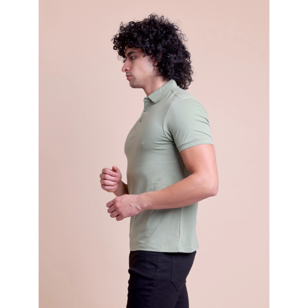 Men's Casual Cotton Solid Half Sleeve Polo Neck T-Shirt (Newsage) - Image 5