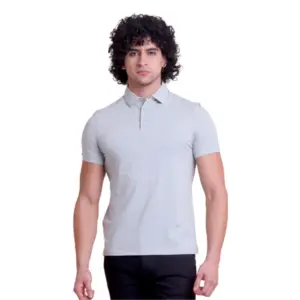Men's Casual Cotton Solid Half Sleeve Polo Neck T-Shirt (Grey)