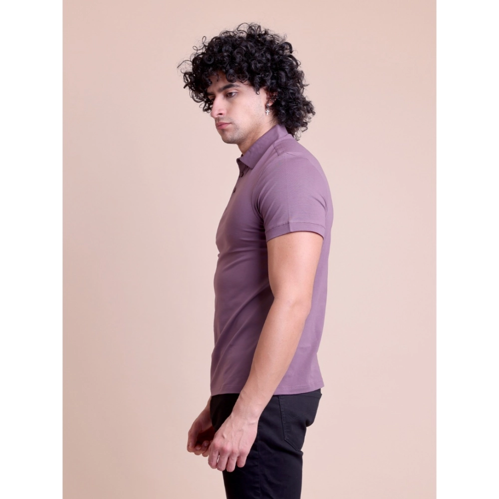 Men's Casual Cotton Solid Half Sleeve Polo Neck T-Shirt (Berry) - Image 5