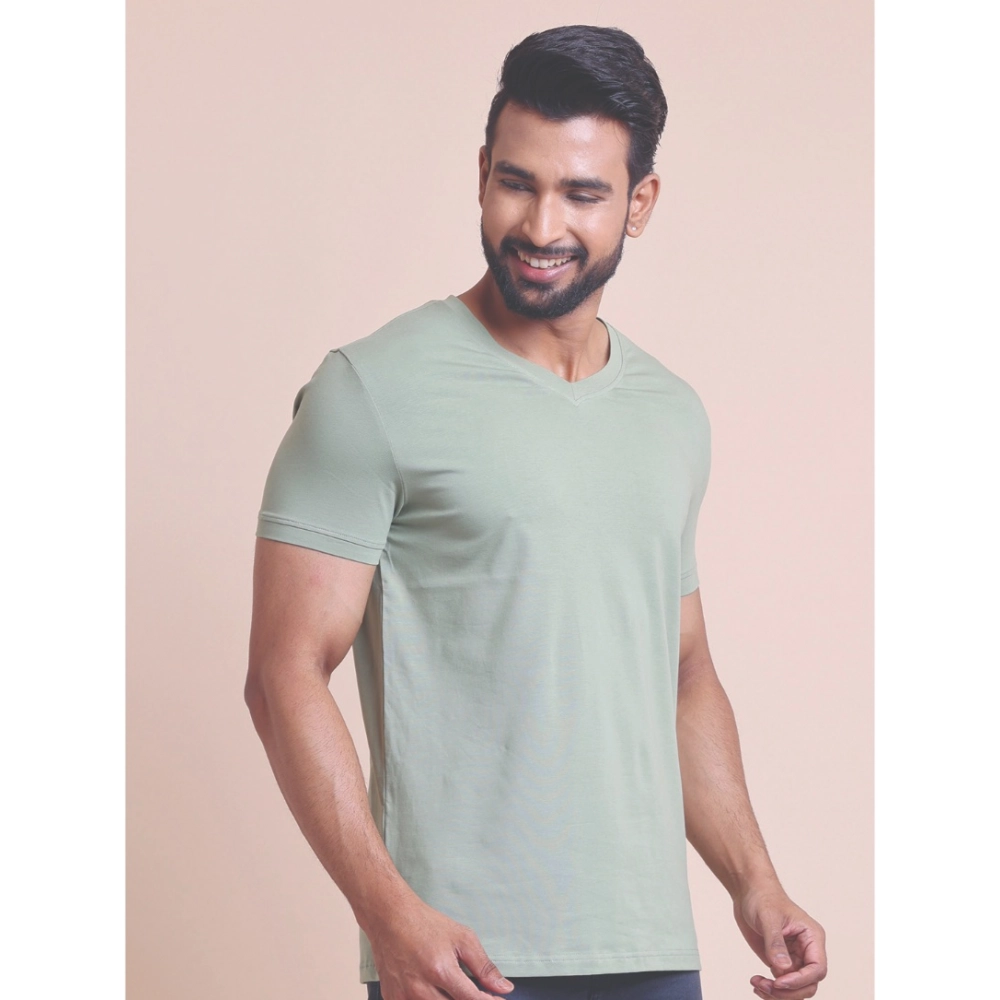 Men's Casual Cotton Solid Half Sleeve V Neck T-Shirt (Newsage) - Image 4