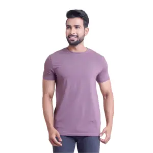 Men's Casual Cotton Solid Half Sleeve Round Neck T-Shirt (Berry)
