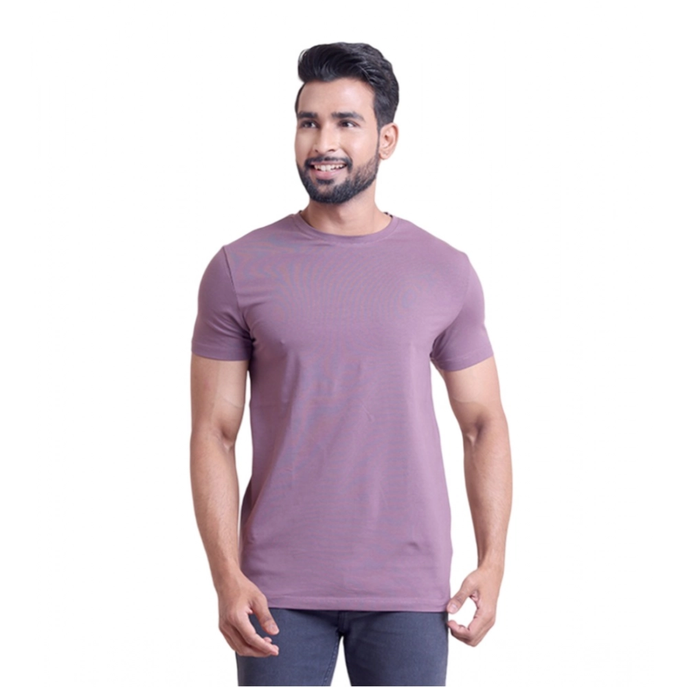 Men's Casual Cotton Solid Half Sleeve Round Neck T-Shirt (Berry)