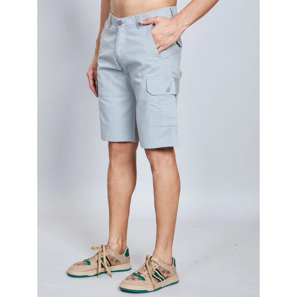 Men's Casual Cotton Solid Knee Length Cargo Shorts (Grey) - Image 5