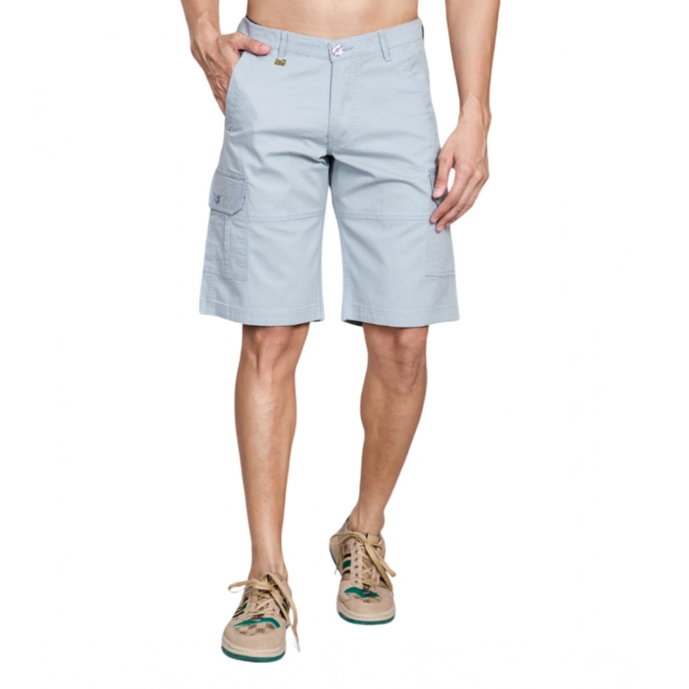 Men's Casual Cotton Solid Knee Length Cargo Shorts (Grey)