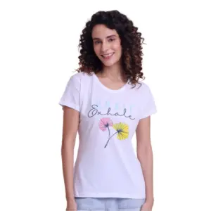 Women's Casual Cotton Printed Half Sleeve Round Neck T-Shirt (White)