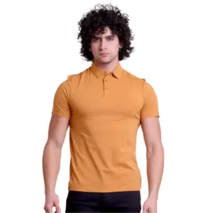 Men's Casual Cotton Solid Half Sleeve Polo Neck T-Shirt (Brown)