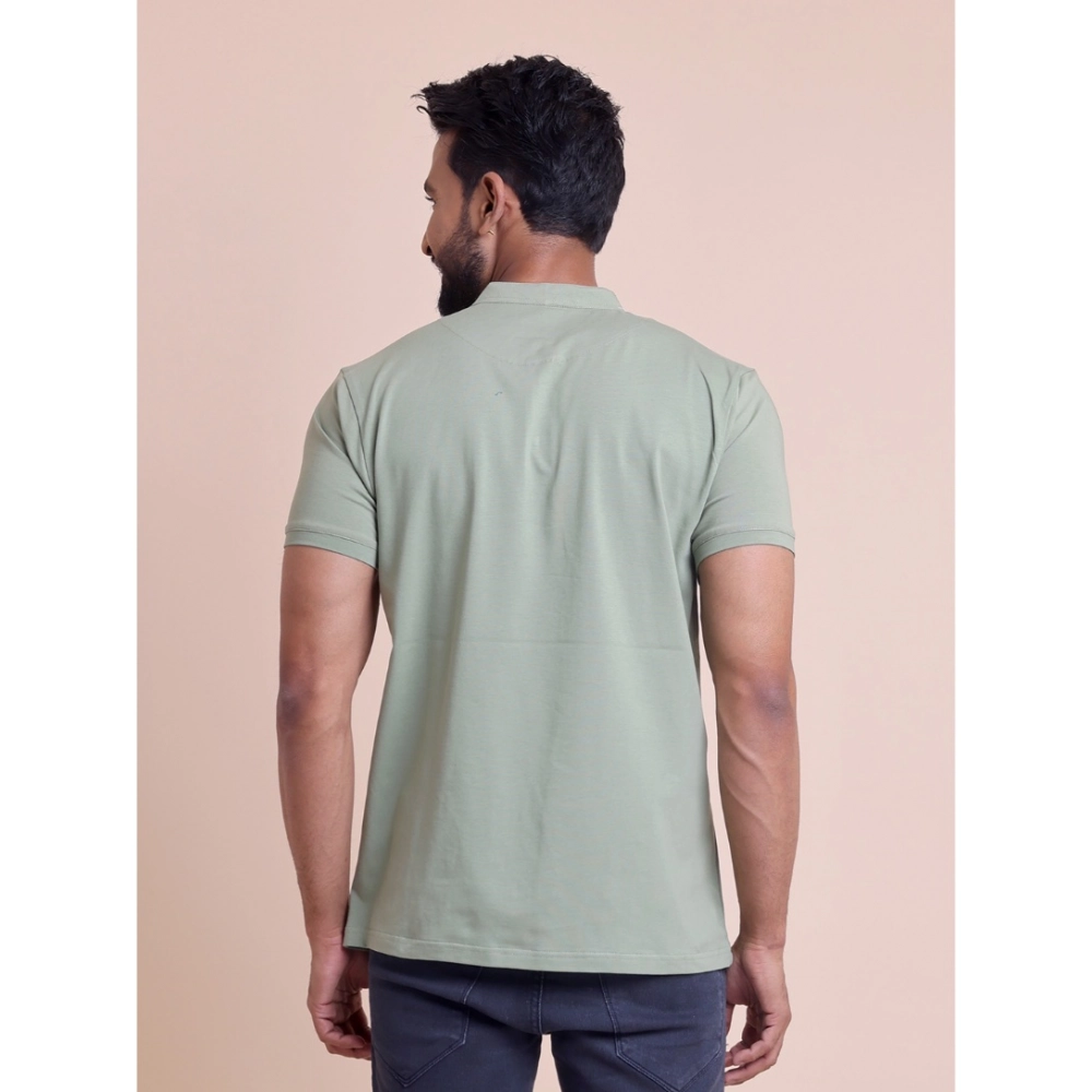 Men's Casual Cotton Solid Half Sleeve Mandarin Collar T-Shirt (Newsage) - Image 3