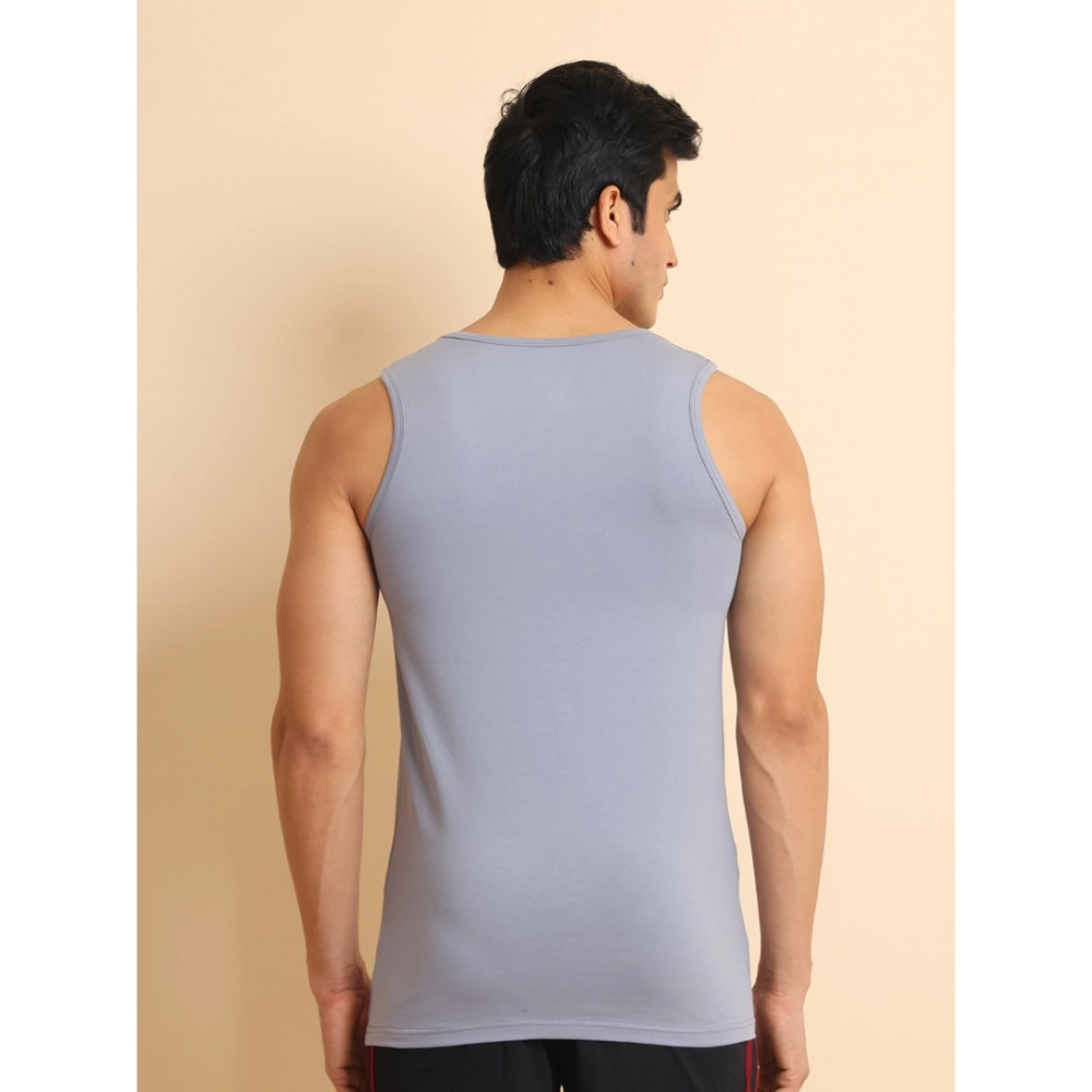 Men's Casual Cotton Solid Round Neck Sleeveless Vest (Teegrey) - Image 3