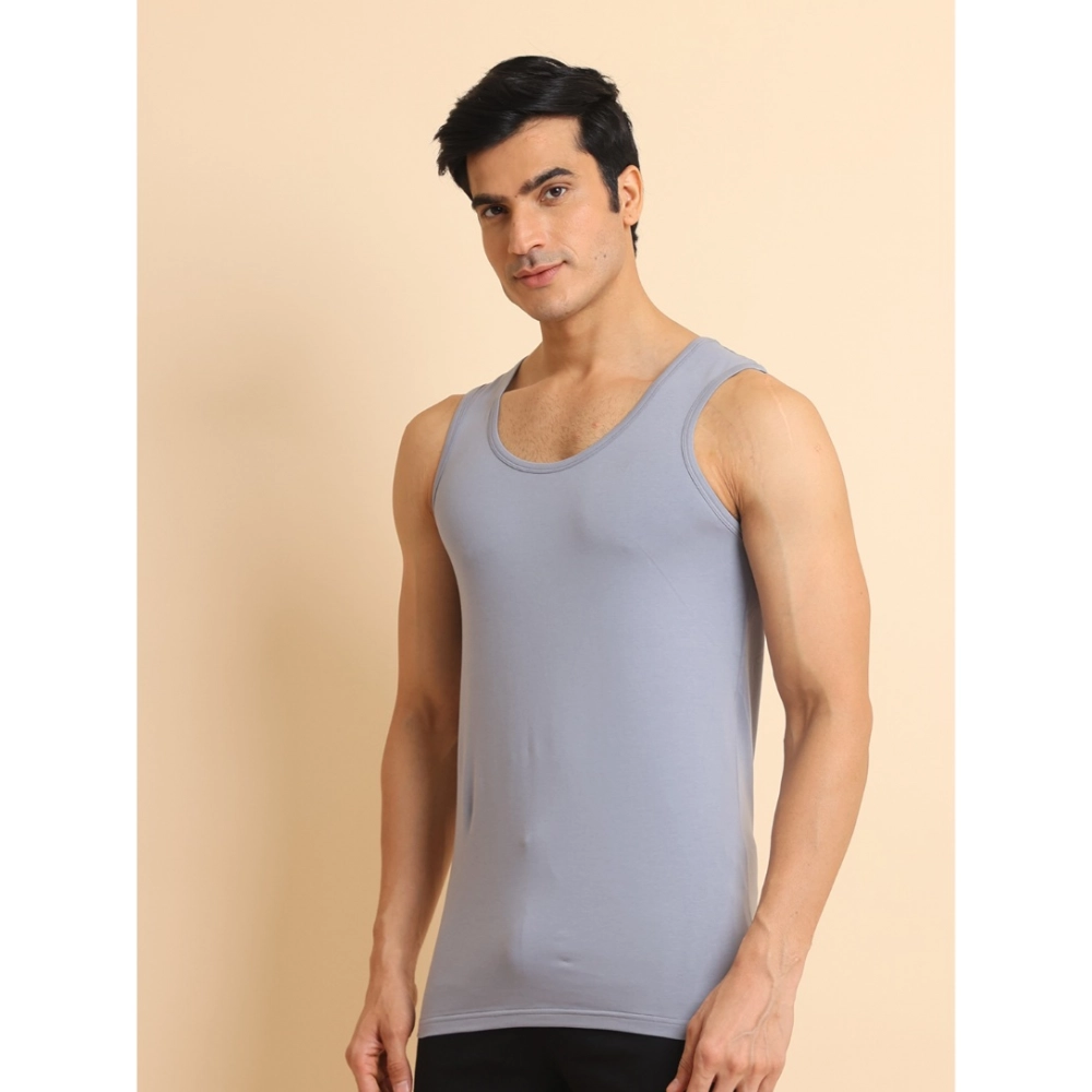Men's Casual Cotton Solid Round Neck Sleeveless Vest (Teegrey) - Image 5
