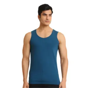 Men's Casual Cotton Solid Round Neck Sleeveless Vest (Blue)