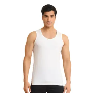 Men's Casual Cotton Solid Round Neck Sleeveless Vest (Offwhite)