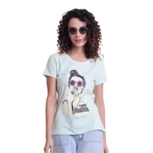 Women's Casual Cotton Printed Half Sleeve Round Neck T-Shirt (Mint)