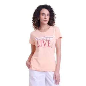 Women's Casual Cotton Printed Half Sleeve Round Neck T-Shirt (Peach)