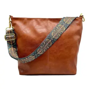 Women's PU Leather Medium Sling bag Zipper Handbag (Brown)