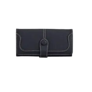 Women's Faux Leather Medium Snap Button Wallet (Black)