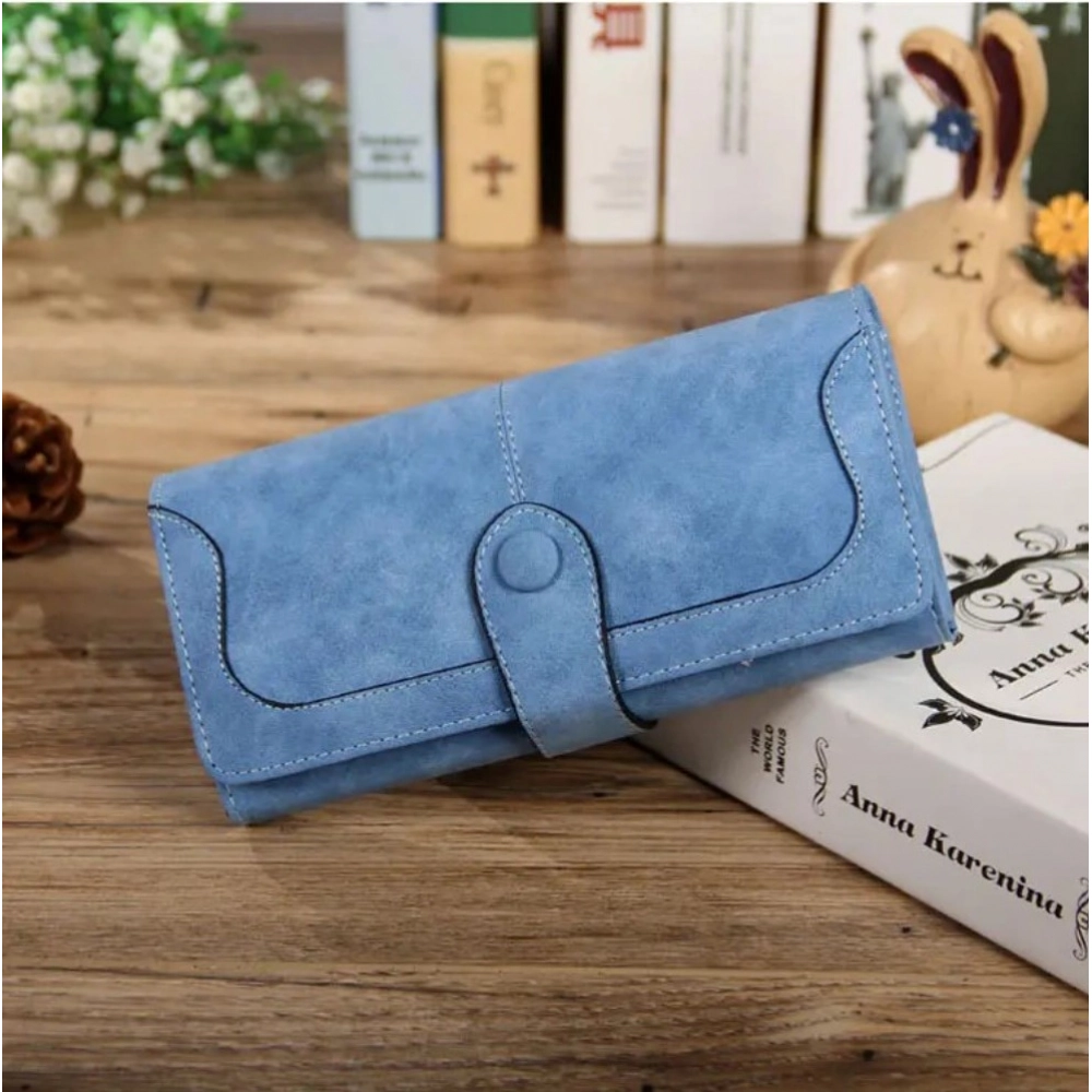 Women's Faux Leather Medium Snap Button Wallet (Blue) - Image 4