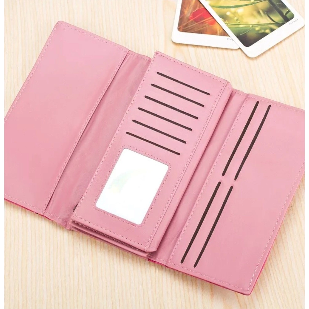 Women's Faux Leather Medium Snap Button Wallet (Red) - Image 2