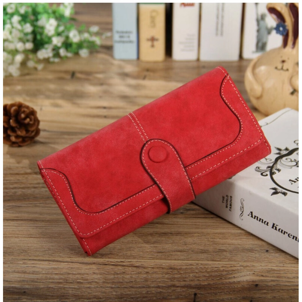 Women's Faux Leather Medium Snap Button Wallet (Red) - Image 4