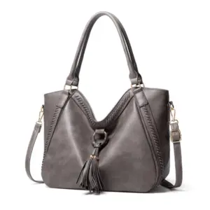 Women's PU Leather Large Shoulder Zipper Handbag (Grey)