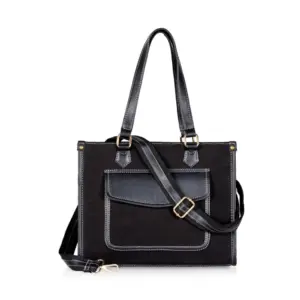 Women's Canvas Medium Top handle Satchel Zipper Handbag (Black)