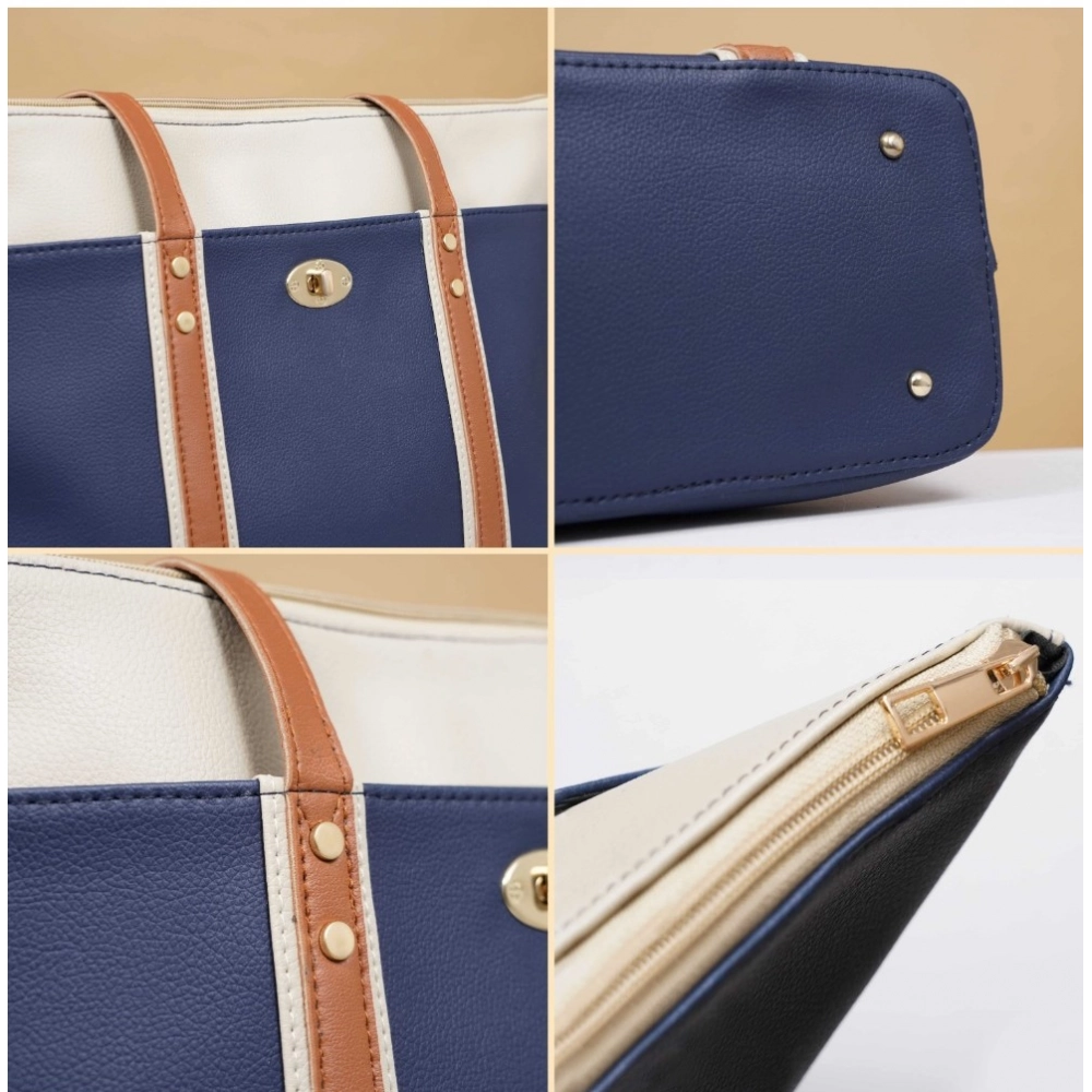 Women's Faux Leather Large Shoulder Zipper Handbag (Dark Blue) - Image 2