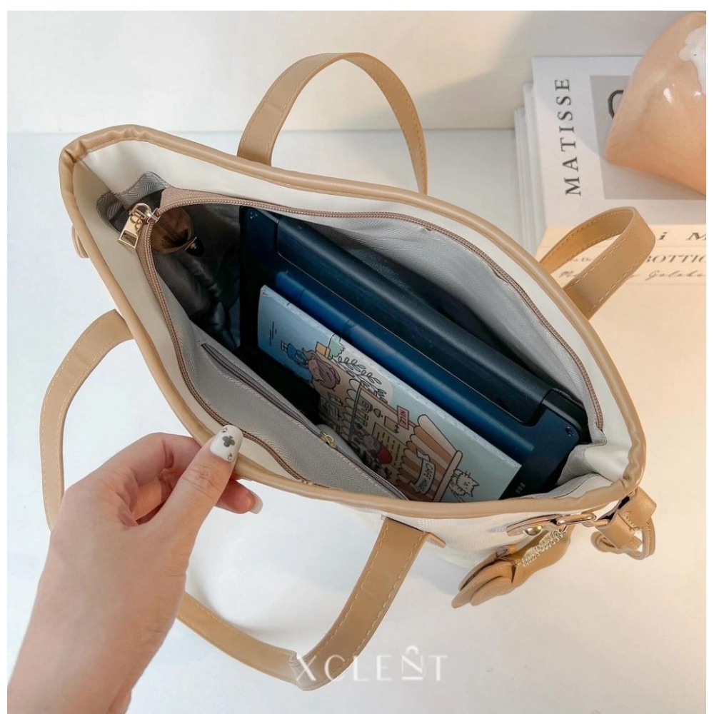 Women's Canvas Medium Shoulder Zipper Handbag (White) - Image 2