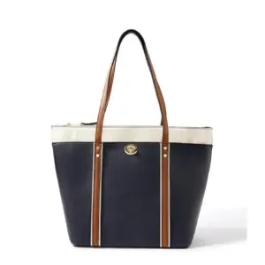 Women's Faux Leather Large Shoulder Zipper Handbag (Dark Blue)