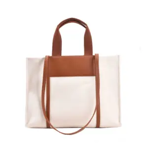 Women's Canvas Medium Top handle Satchel Zipper Handbag (White)