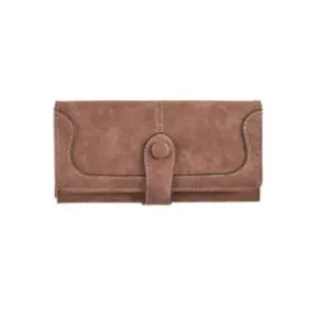 Women's Faux Leather Medium Snap Button Wallet (Brown)