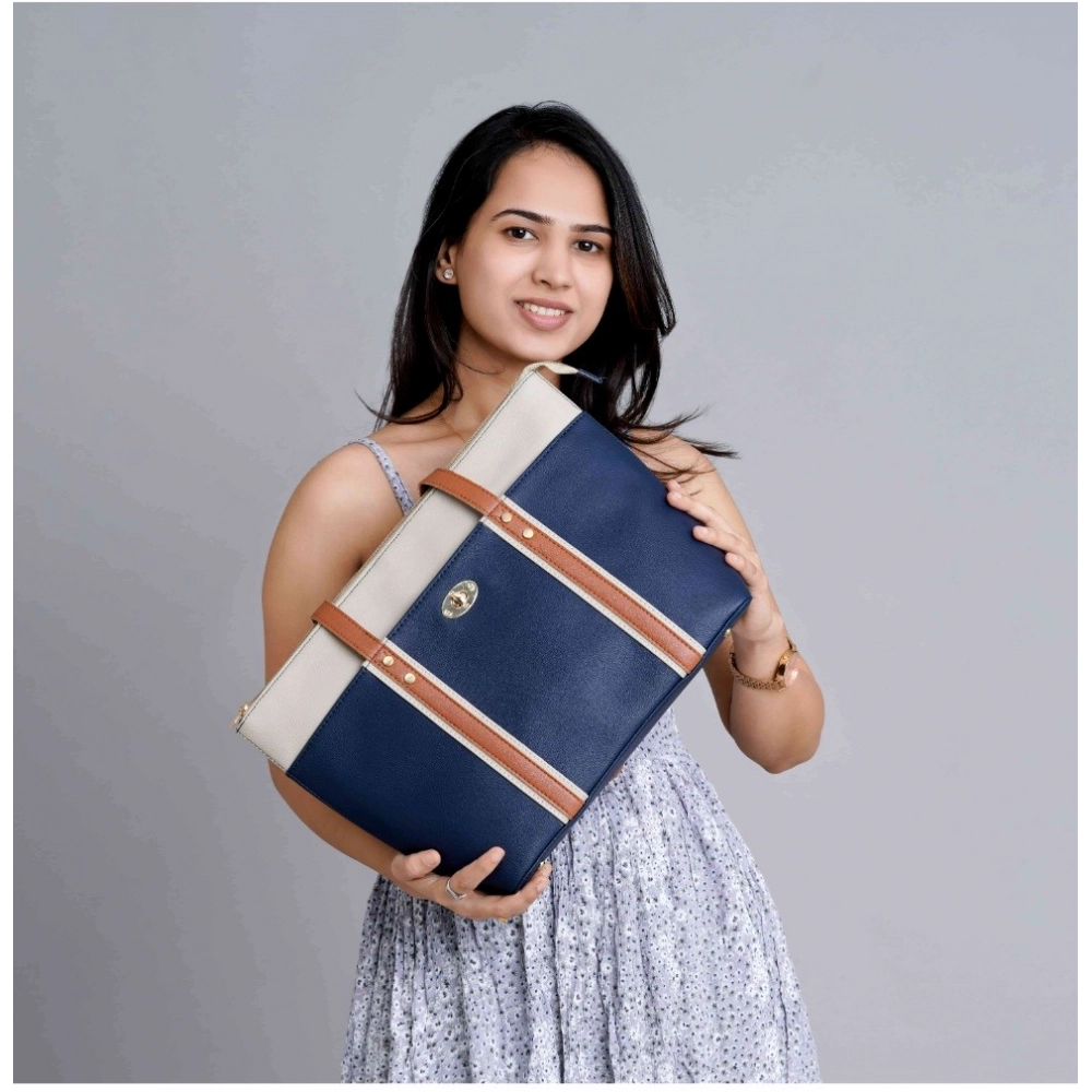 Women's Faux Leather Large Shoulder Zipper Handbag (Dark Blue) - Image 3