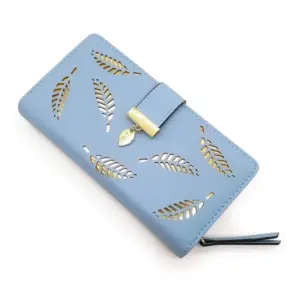 Women's Faux Leather Medium Snap Button Wallet (Blue)