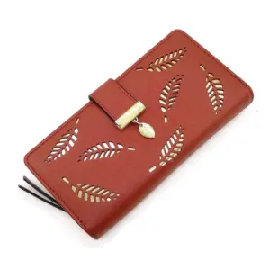 Women's Faux Leather Medium Snap Button Wallet (Brown)