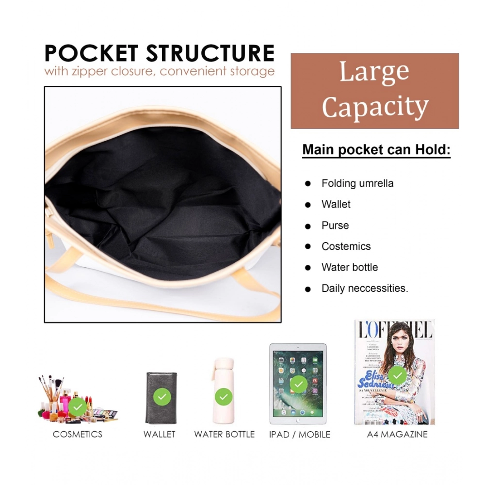 Women's Canvas Medium Shoulder Zipper Handbag (White) - Image 3