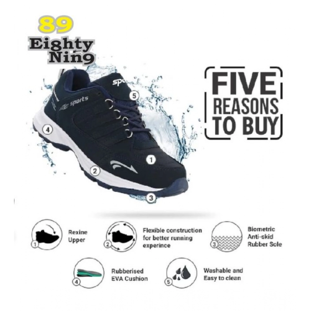 Men's Casual Synthetic Leather Lace-Up Shoes (Navy Blue) - Image 3