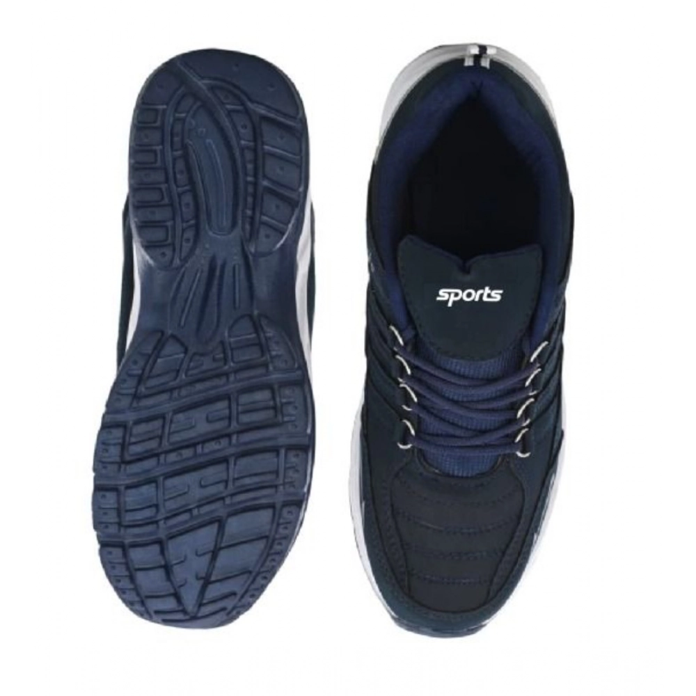 Men's Casual Synthetic Leather Lace-Up Shoes (Navy Blue) - Image 5