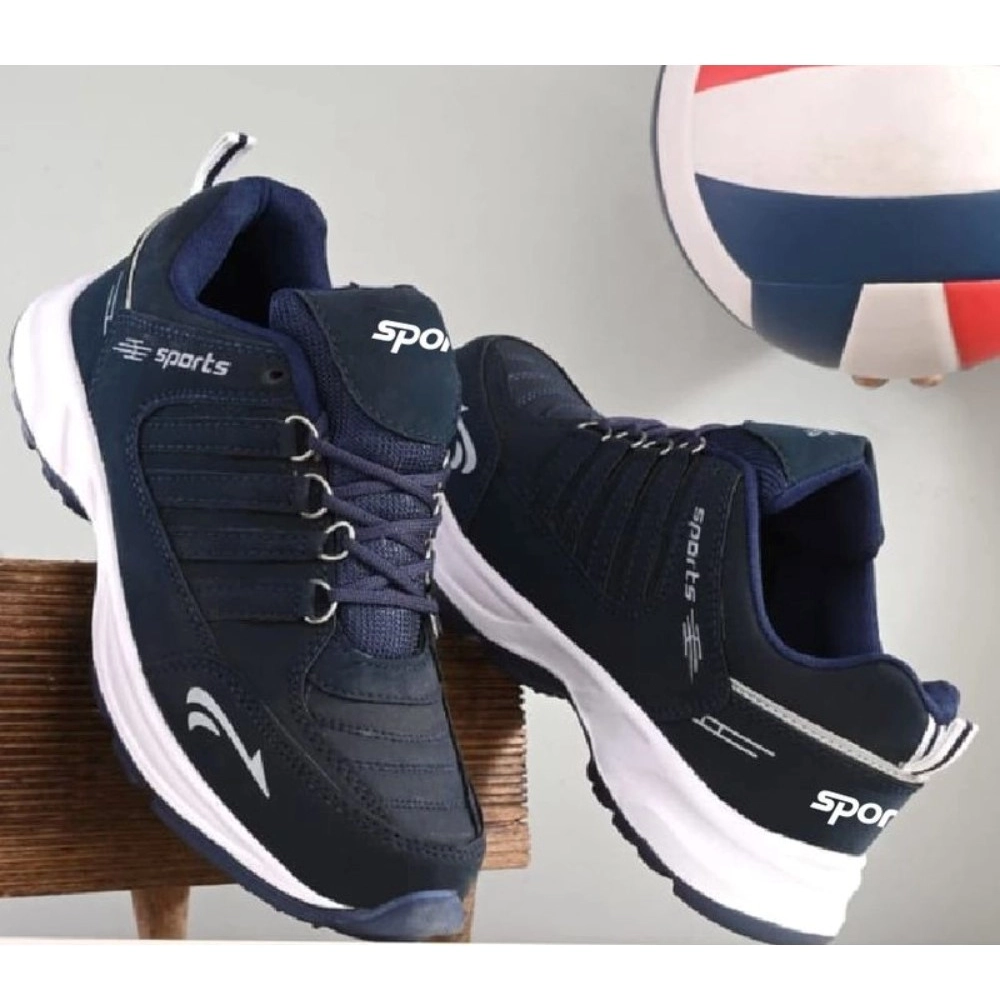 Men's Casual Synthetic Leather Lace-Up Shoes (Navy Blue) - Image 4
