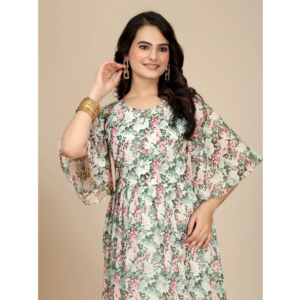 Women's Georgette Printed Round Neck Short Sleeve Dress (Pink) - Image 5