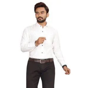 Men's Casual Cotton Solid Full Sleeve Shirt (White)