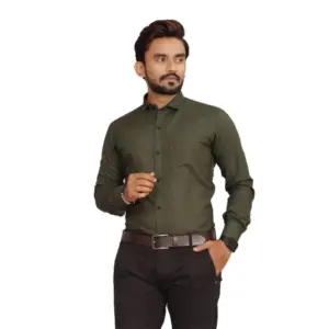 Men's Casual Cotton Solid Full Sleeve Shirt (M.Green)