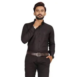 Men's Casual Cotton Solid Full Sleeve Shirt (Black)