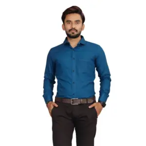 Men's Casual Cotton Solid Full Sleeve Shirt (Blue)