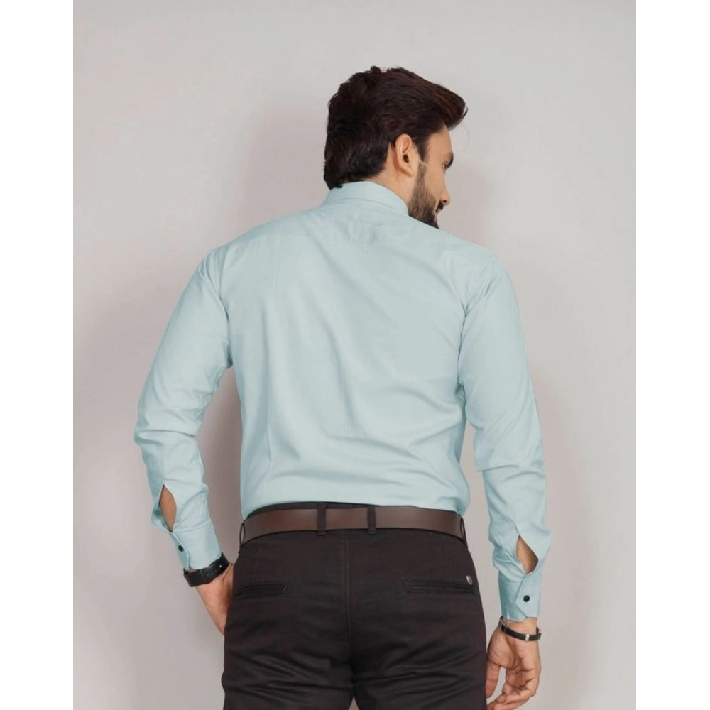 Men's Casual Cotton Solid Full Sleeve Shirt (Aqua) - Image 4