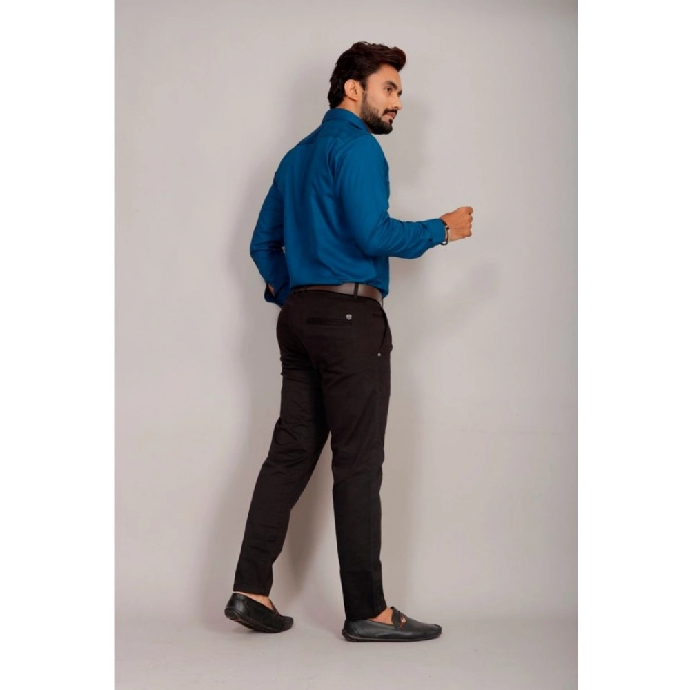 Men's Casual Cotton Solid Full Sleeve Shirt (Blue) - Image 4