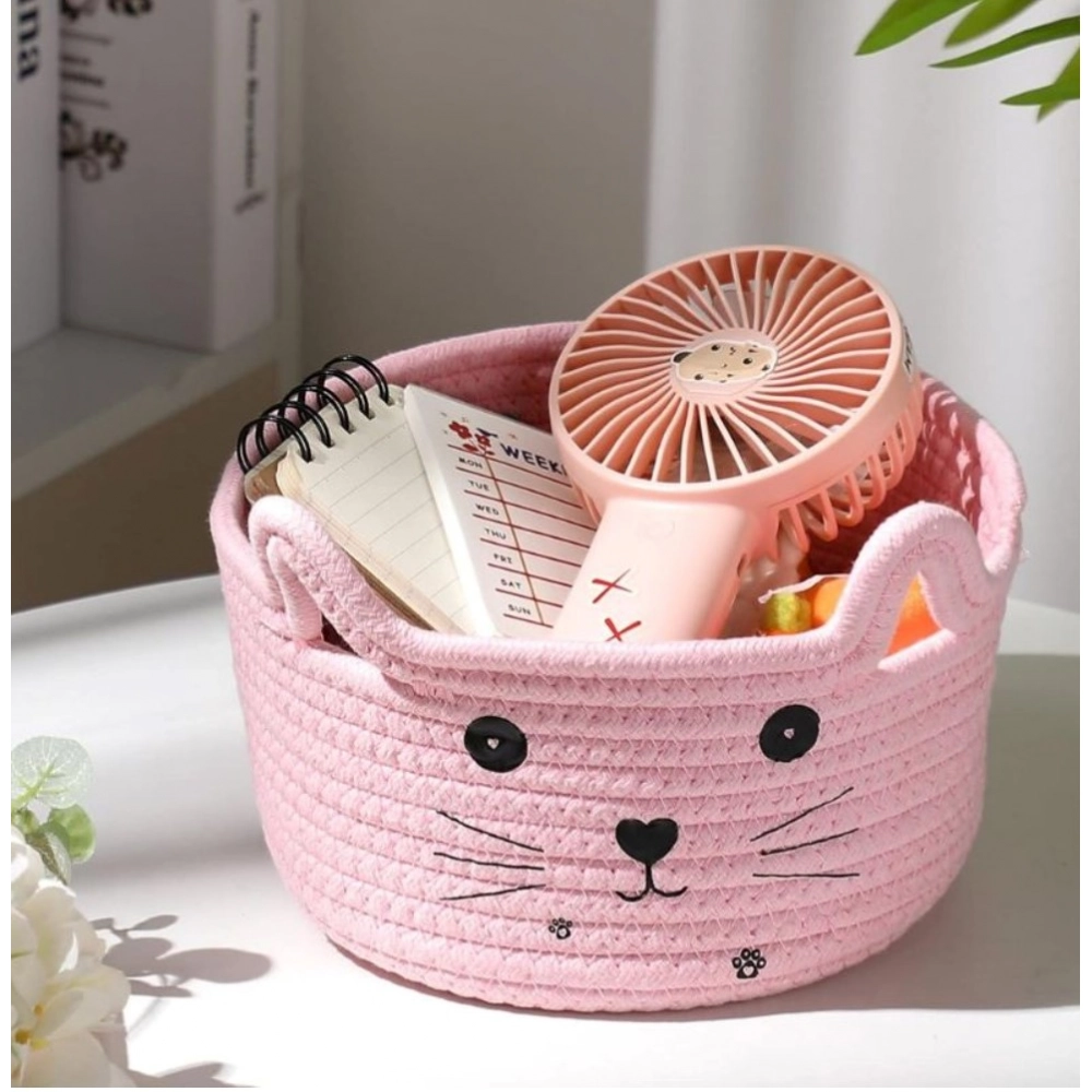 Cotton Small Cat With Face Basket Pack of 1 (Pink) - Image 3